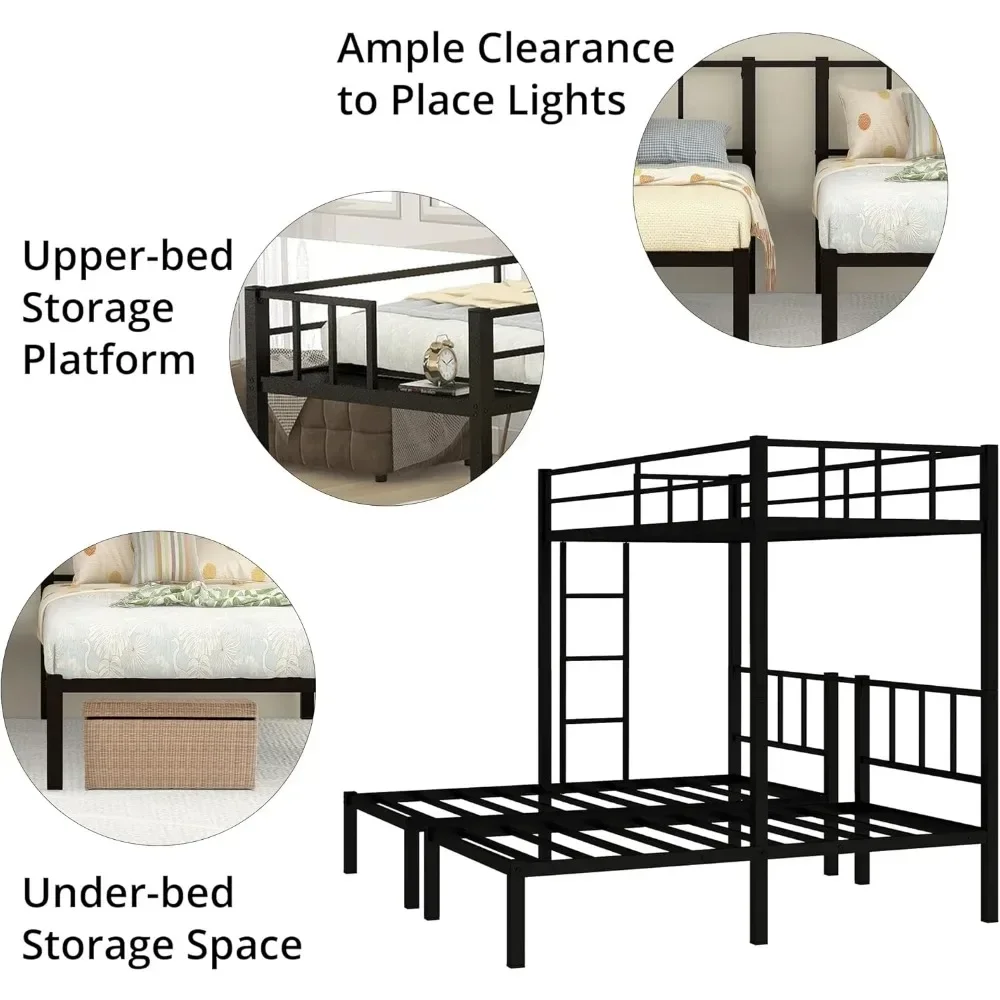 Triple Bunk Bed,Twin Bunk Beds for 3 with Guardrails,Ladder & Upper-Bed Platform,Detachable 3 Bunk Beds for Children,Black 6