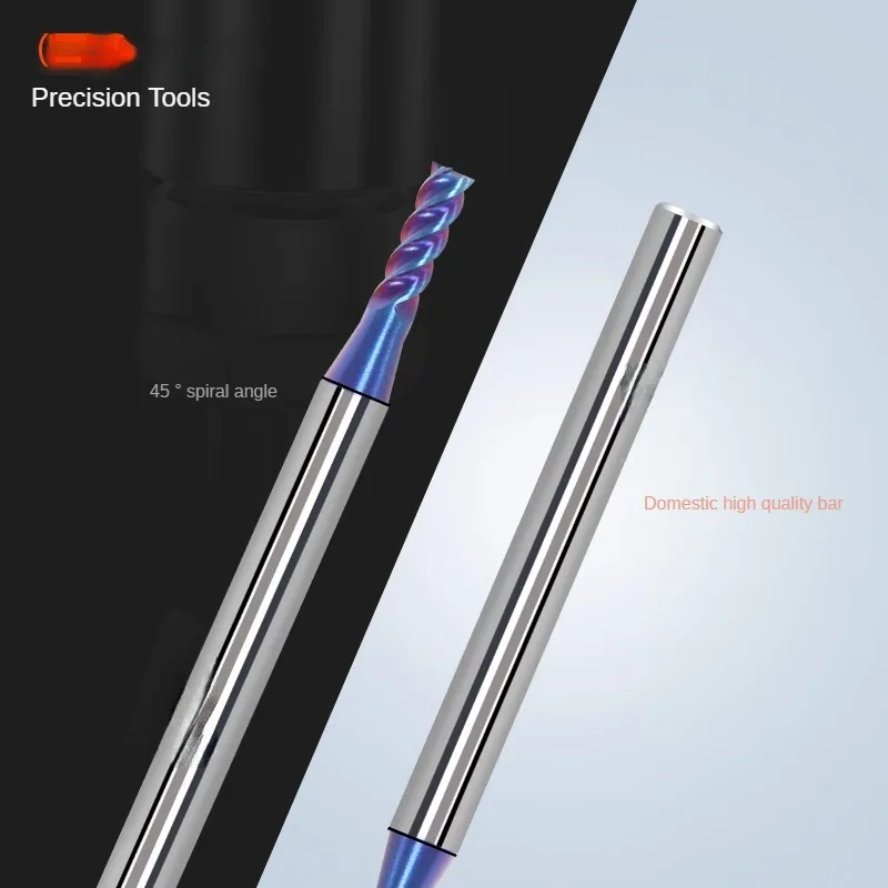 텅스텐 스틸 4 엣지 합금 엔드 밀, 65 도 십진수 밀링 커터, 강철용 CNC 절삭 공구, 1.1-3.9mm