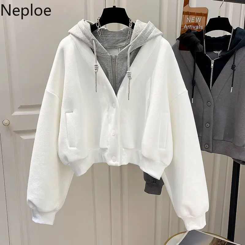 Tanie Neploe 2022 imitacja dwuczęściowej bluzy damskie w koreańskim stylu Patchwork sklep