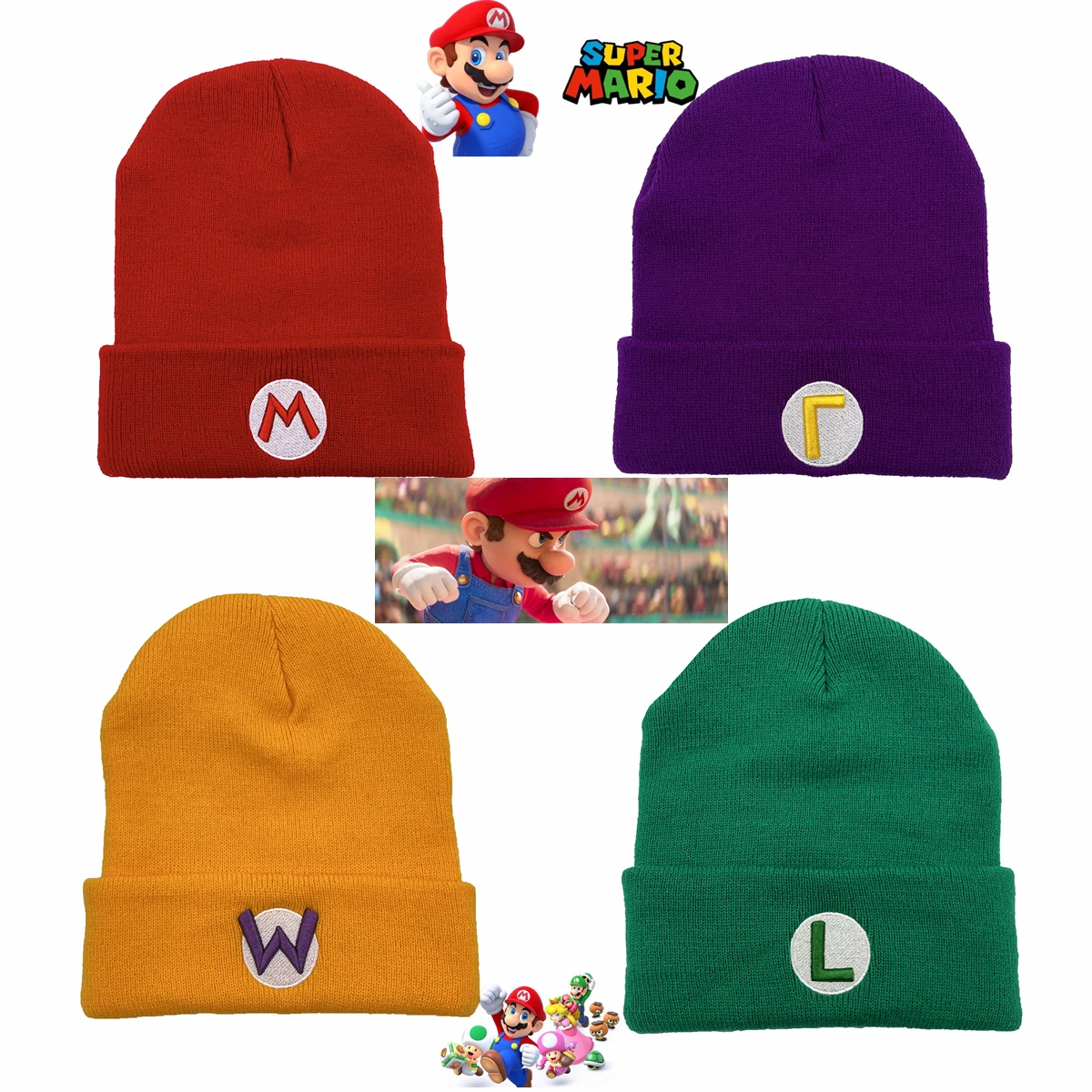 Anime Game Super Mario Bros Wario Waluigi Luigi Cosplay Hat Cotton Keep Warm Berretto Lavorato A Maglia Copricapo Per Adulti Costumi Prop Party Gift