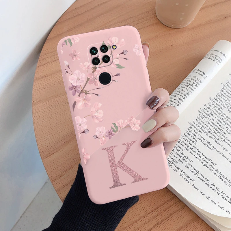 Personalized Pink Flower Initial Silicone Soft Phone Case - Alphabet Design