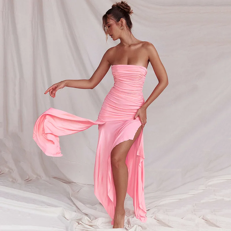 

Popular Fashion Sexy Dress One Word Led Female Net Yarn Splicing Backless Split Of Maxi Dresses For Women Summer 2023 Costumes