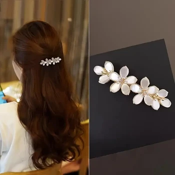 1 pezzo di fermaglio per capelli con perla imitazione fiore bianco, design opale, elegante clip orizzontale per accessori per capelli alla moda da donna 1