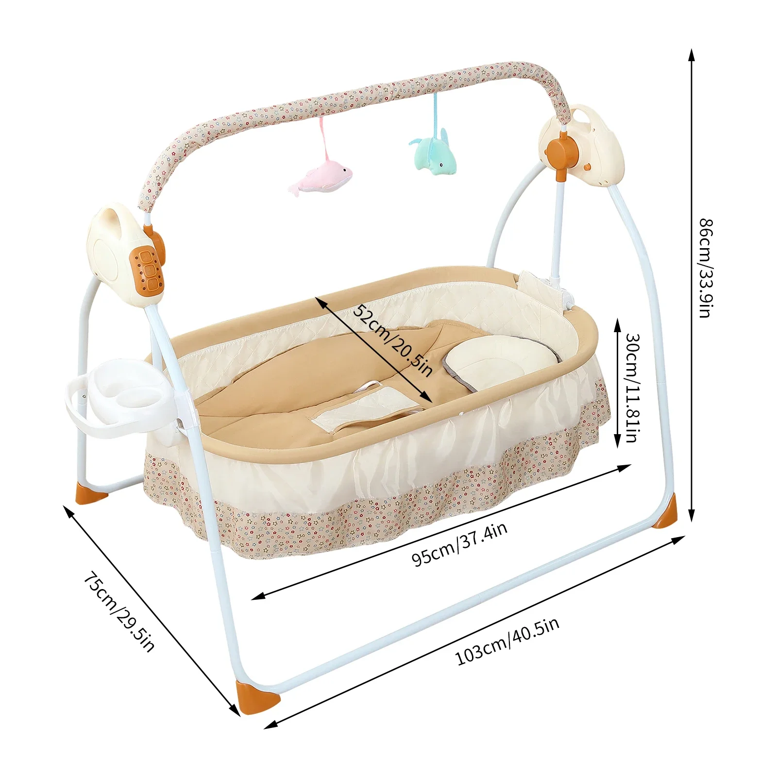 BYMAOCAR Foldable Baby Bassinet, Electric Baby Crib Cradle, 0-18 MonthsInfant Bed Auto Swing W/ Music, 25KG/55LBS Capacity S731639498ec74f07bc16a9347f8d0322y