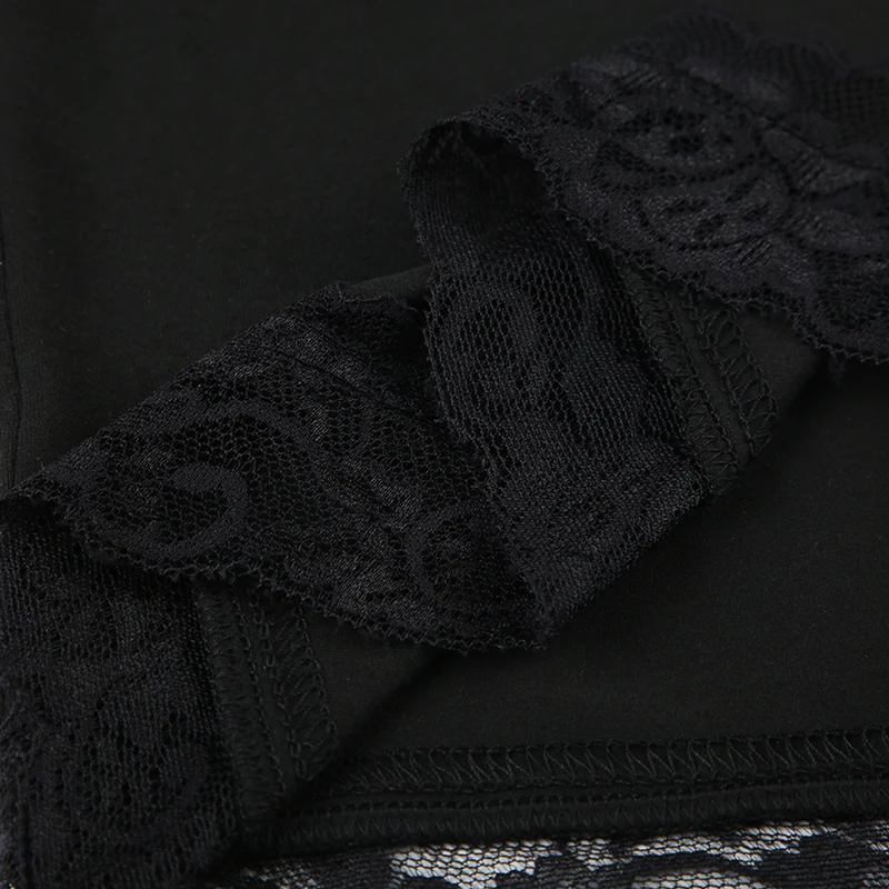 Solid Slim Lace Trim Off Shoulder Long Sleeve Black Short Dress Women Elegant Sexy Party Dresses