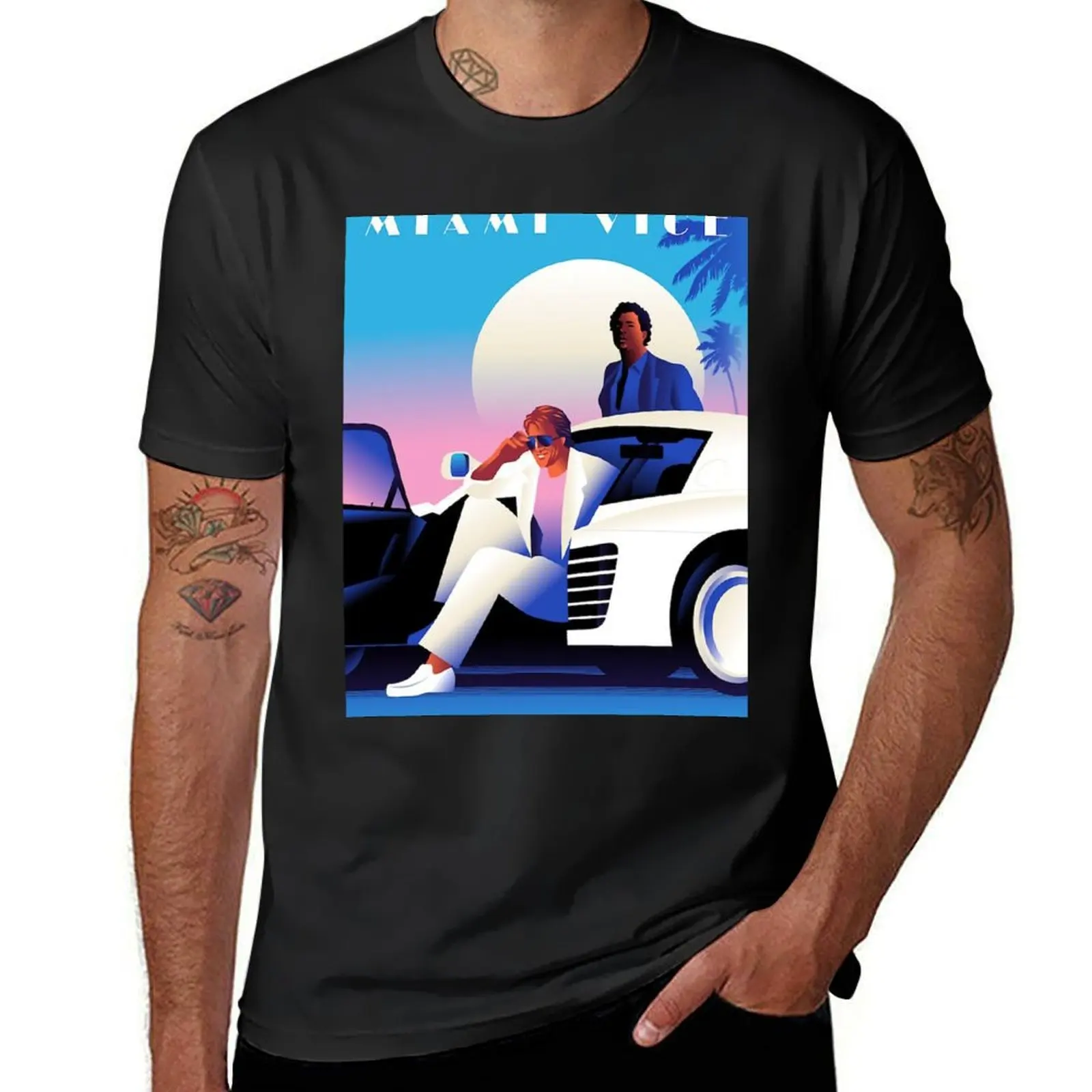 Miami Vice T-Shirt vintage boys whites korean fashion kawaii clothes Short sleeve tee men