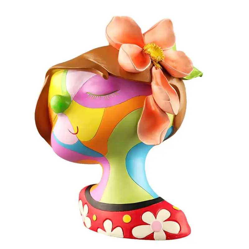 

Colorful Flower Pots Abstract Rainbow Cute Girl Flowerpot Resin With Drainage Creative Face Pots For Plants Unique Planters For