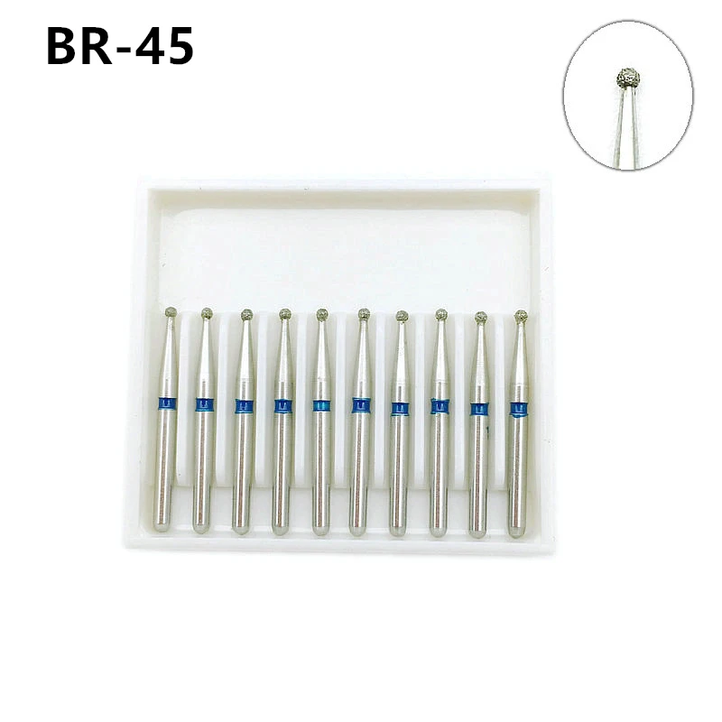 

10pcs/box Dental Clinic Diamond Burs Drill FG Dia-burs Medium Ball Round Type 1.6mm for High Speed Handpiece BR-45