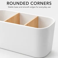 QA Minimalist Desk Organizer 3 Compartment Pen Holder with Wooden Dividers Office Storage Box for Pens Scissors Clips Home Offic 5
