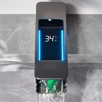 Brushed Gold Brass Mixer,Basin Fcucets,Hot & Cold Sink Waterfall Tap,with LED Temperature Display,Single Handle,Deck Mounted,New 6