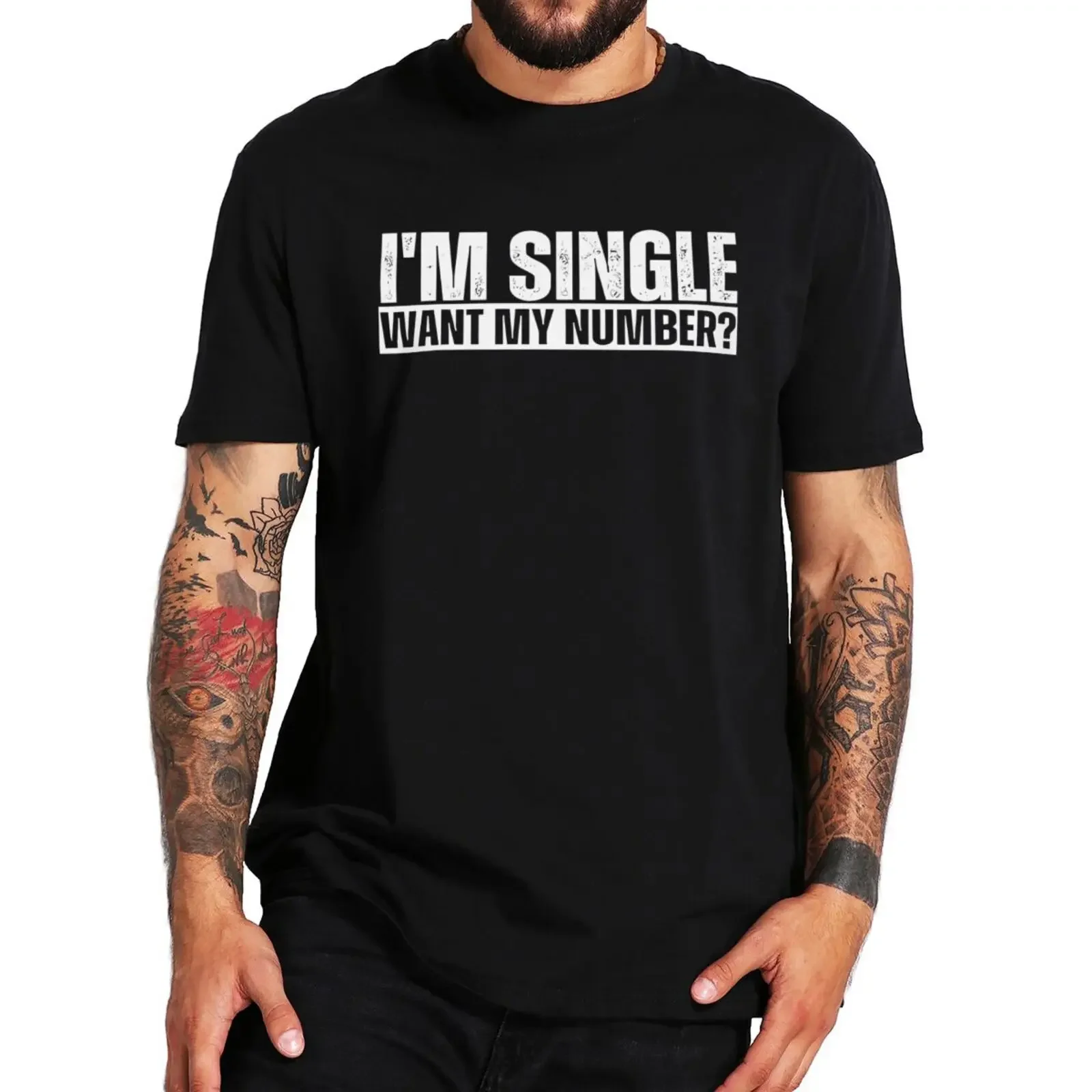 I Am Single Want My 번호 티셔츠, 남녀공용 100% 코튼 티셔츠, 부드러운 O넥 티 탑, 빈티지 재미있는 선물, EU 사이즈
