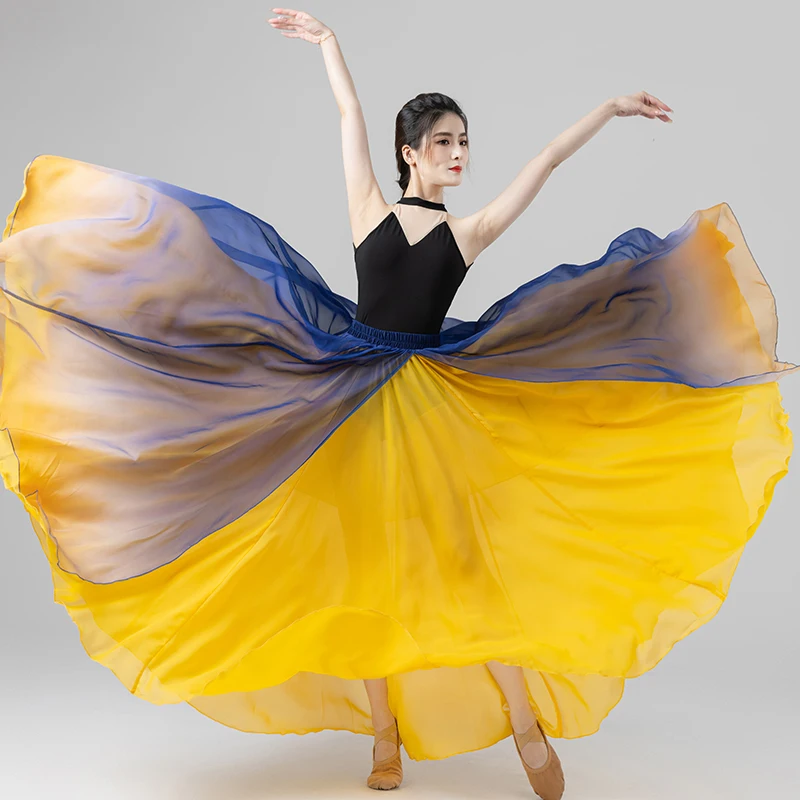 

2023 New Double Layer Spanish Flamenco Skirt Chinese National Folk Dancewear Modern Ballroom Practice Clothing for Stage