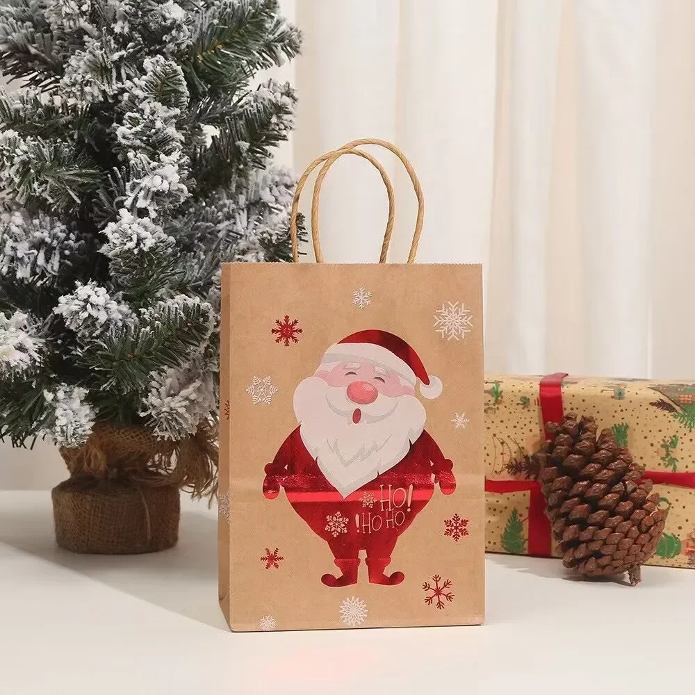 24pcs Christmas Paper Bags Gift Bags With Cute Stickers, Candy Bags, Christmas Party Bags