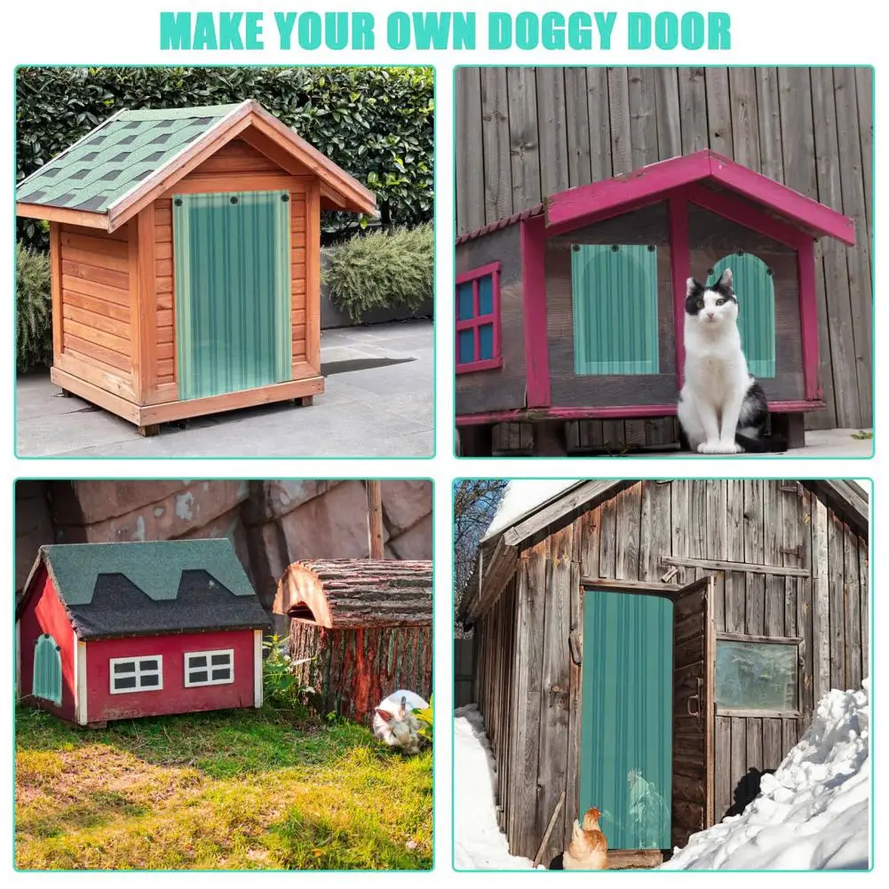 Transparent Pet House Door Panel Windproof Dustproof Waterproof Soft PVC Light Green Striped Door Cover Curtain Pet Supplies