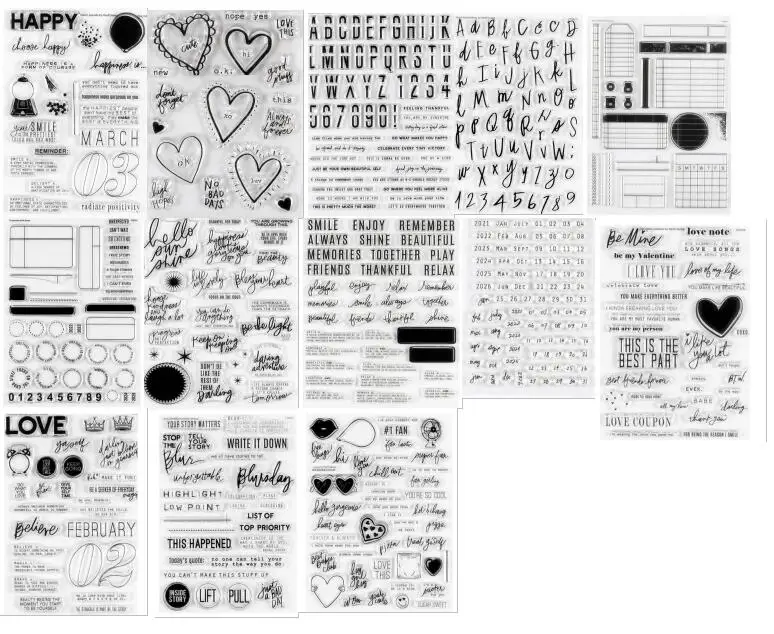 8 Fogli Di Timbri Trasparenti Con Lettere Per Scrapbooking E Card Making - TPR Morbido - 2