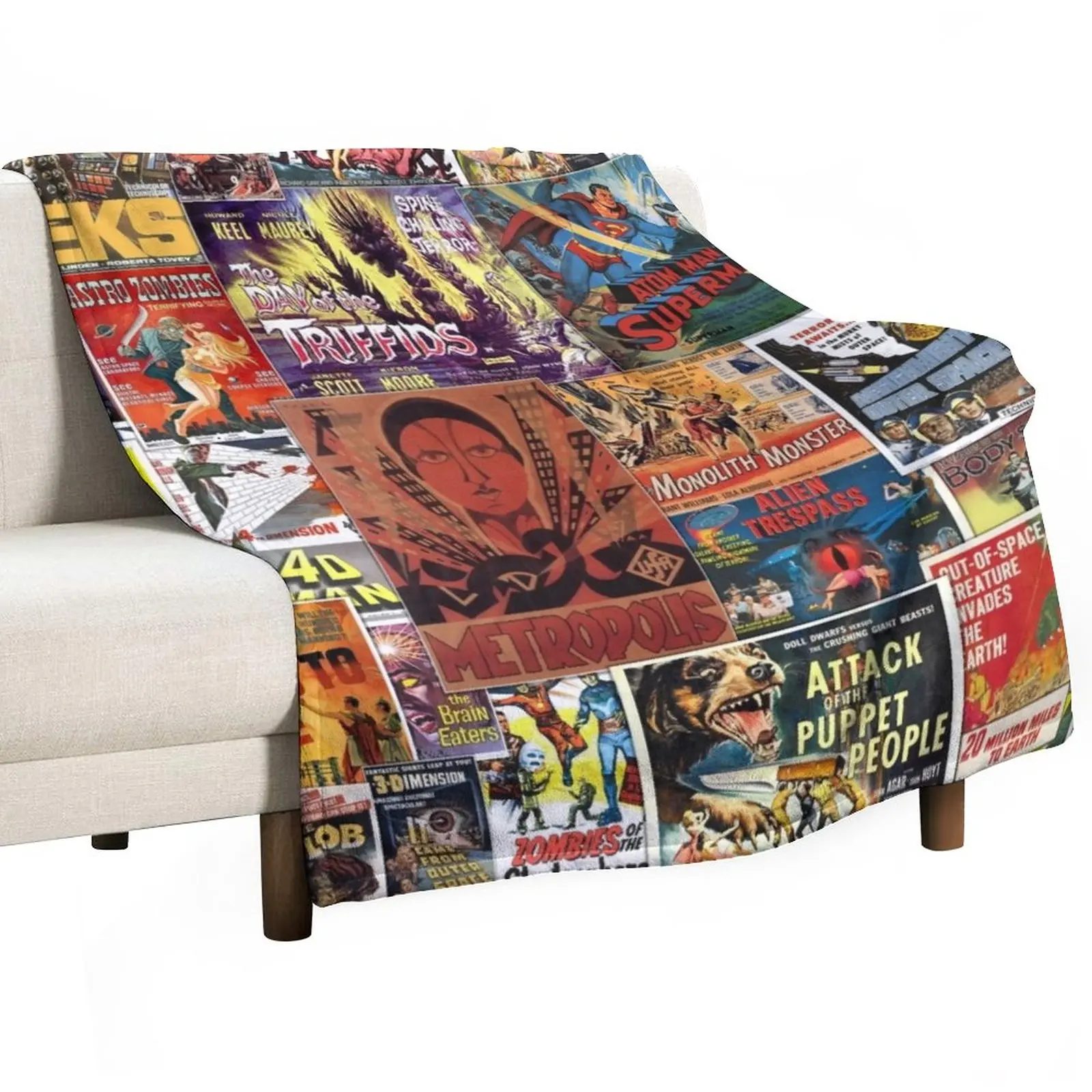 

Vintage Science Fiction Movie Posters Collage Throw Blanket Blankets For Bed For Decorative Sofa halloween Single Blankets