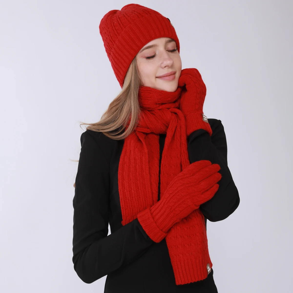Women's 3-piece Knitted Hat Scarf Gloves Set