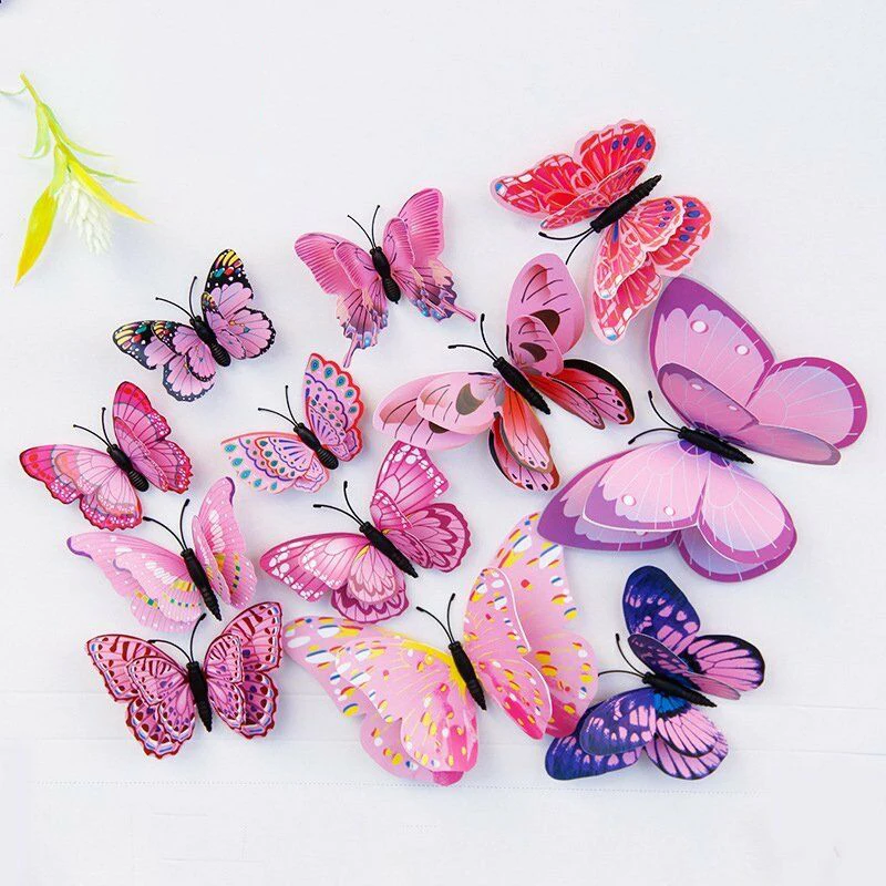 Luminous 3D Butterfly Design Fridge Magnets - Set of 12 Art Stickers