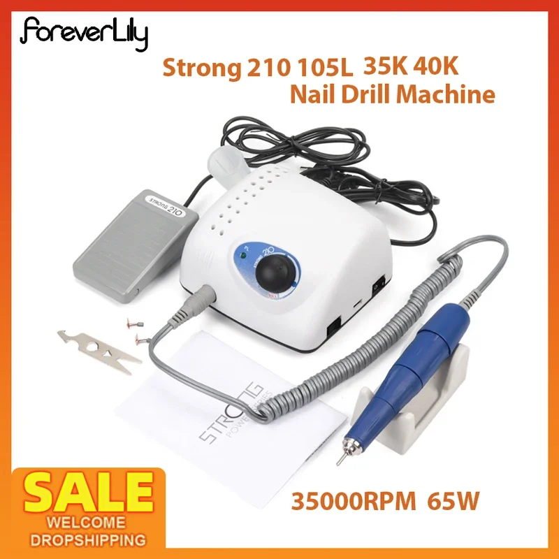 65W Strong 210 105L Nail Drills Manicure Pedicure Machine Electric Strong Nail File Polishing 35000RPM Nails Art Grinding Device