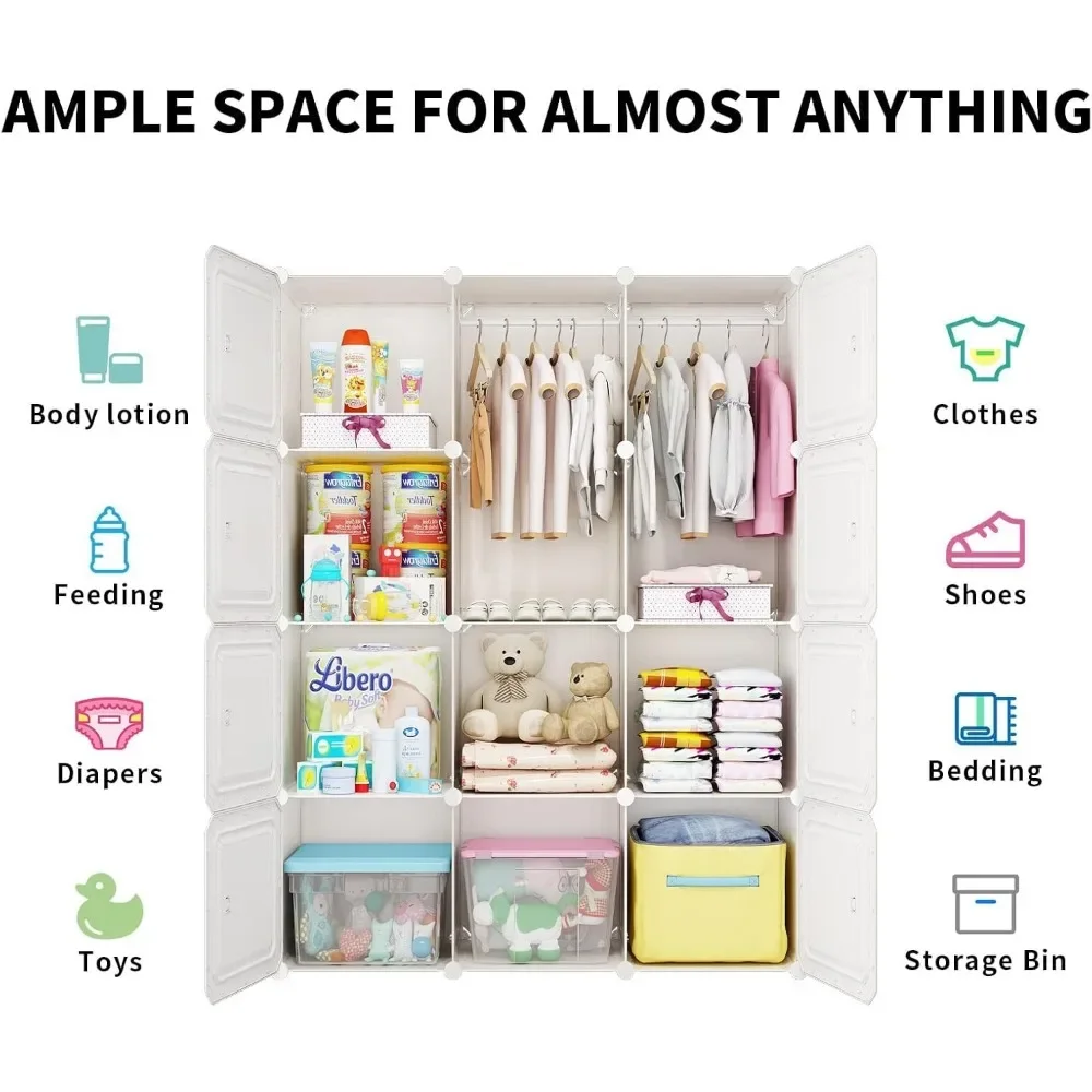 Children's Wardrobes, Kids Wardrobe Closet,Baby Closet Cabinet with Door.Baby Girls Closet Armoires Organizer for Bedroom