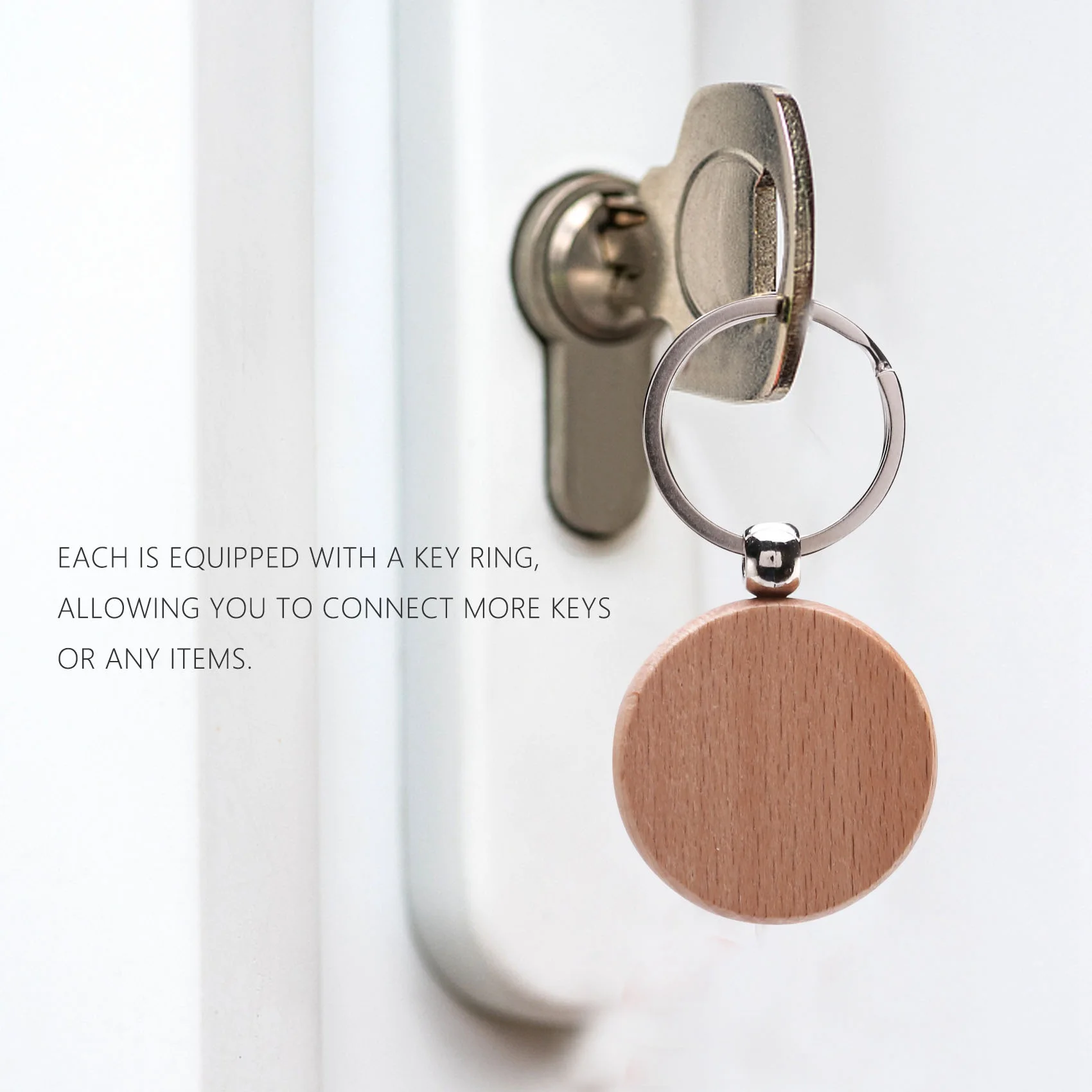 핫세일 10개입 빈 원형 나무 열쇠고리 DIY 나무 키체인 키 태그 각인 가능 DIY 선물 40X40mm