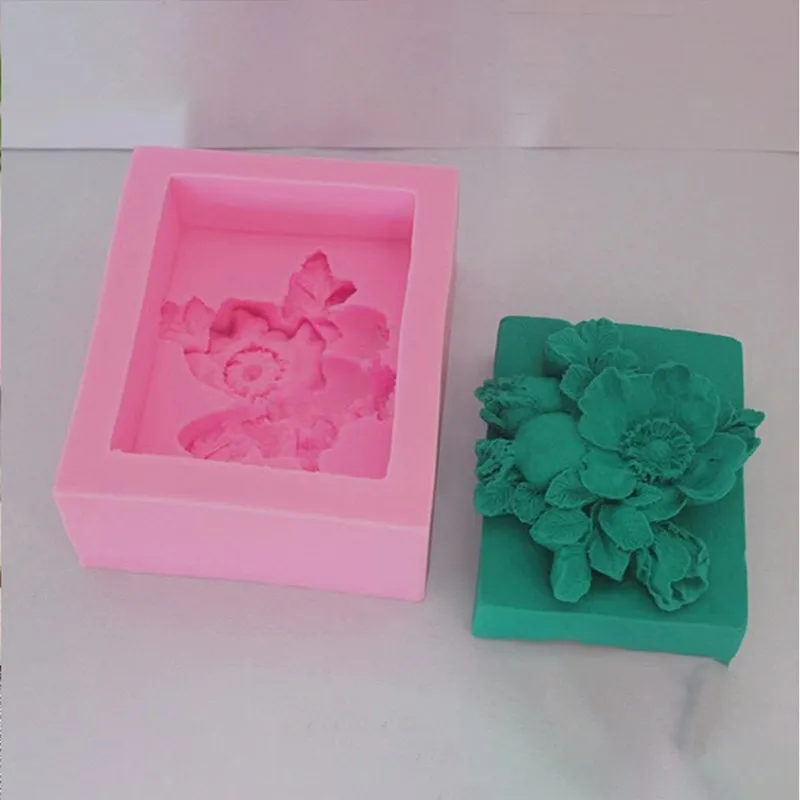 

3D Square Flower Soap Silicone Mold Handmade Relief Mosaic Plaster Resin Making DIY Cake Decoration Dessert Kitchen Baking Tools