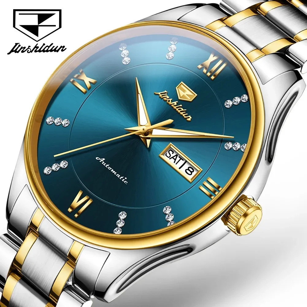 

JSDUN 8933 Fashion Men Wristwatches Waterproof Automatic Mechanical Stainless Steel Strap Watch For Men Calendar Week Display