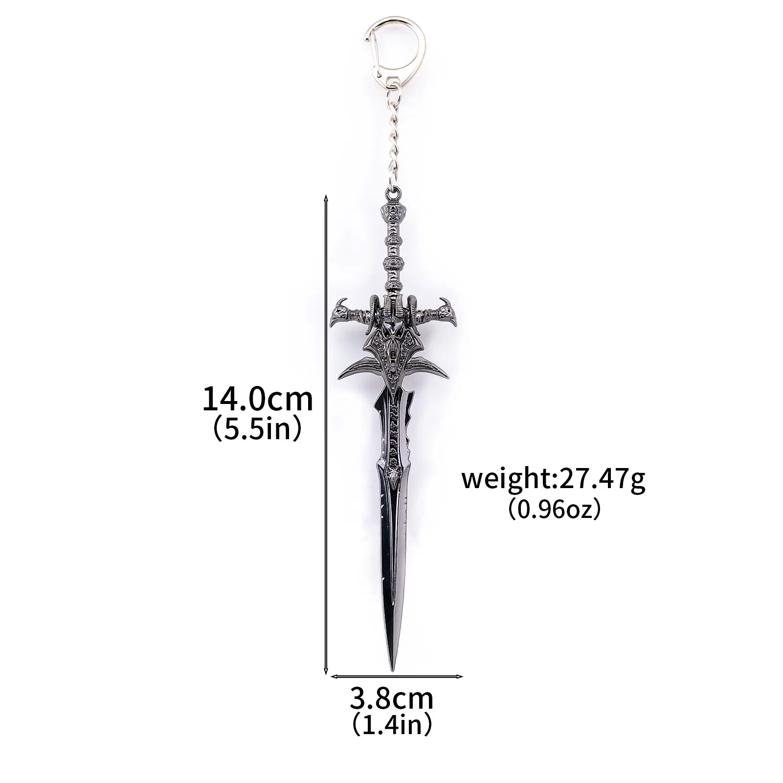 Anime Game Weapon Keychain World of Warcraft Weapon Frostmourne Sword Keychain Lich King Sheep Head Sword Keyring Weapon Cosplay Props Fans Gift