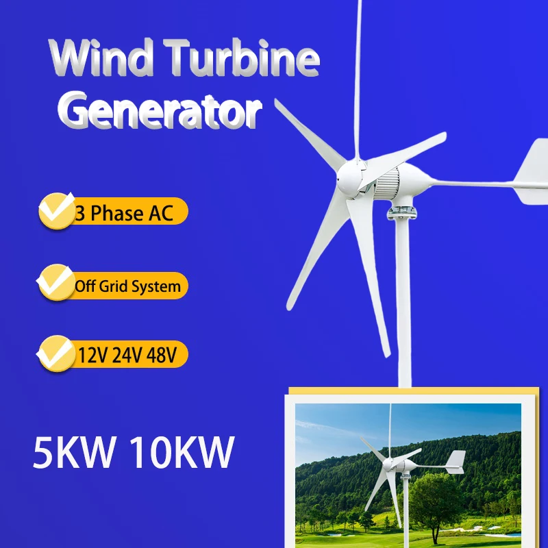 

5000W Wind Turbine Generator Complete Set 48V 24V12V Free Energy Generators Windmill With MPPT Controller Off Grid Inverter