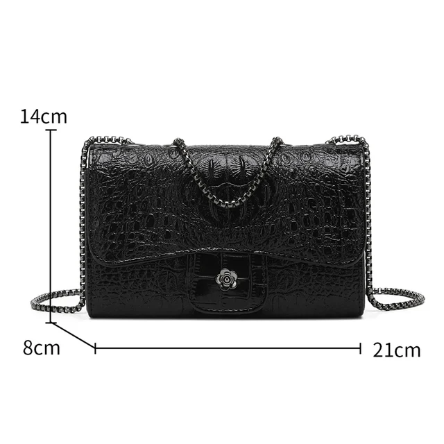 Simple Mini Crocodile Pattern Small Square Bag Summer New Style Trendy Versatile Chain 6
