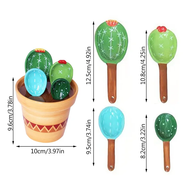 4pcs Potted Cactus Measuring Spoon Set Cute Cacti Spoons and Cups Measuring  Spoons Set for Salt