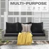 3-Seater Wicker Hanging Porch Swing Chair Outdoor Gray Rattan Patio Swing Lounge 3 Back Cushions Capacity for Garden, Balcony 3