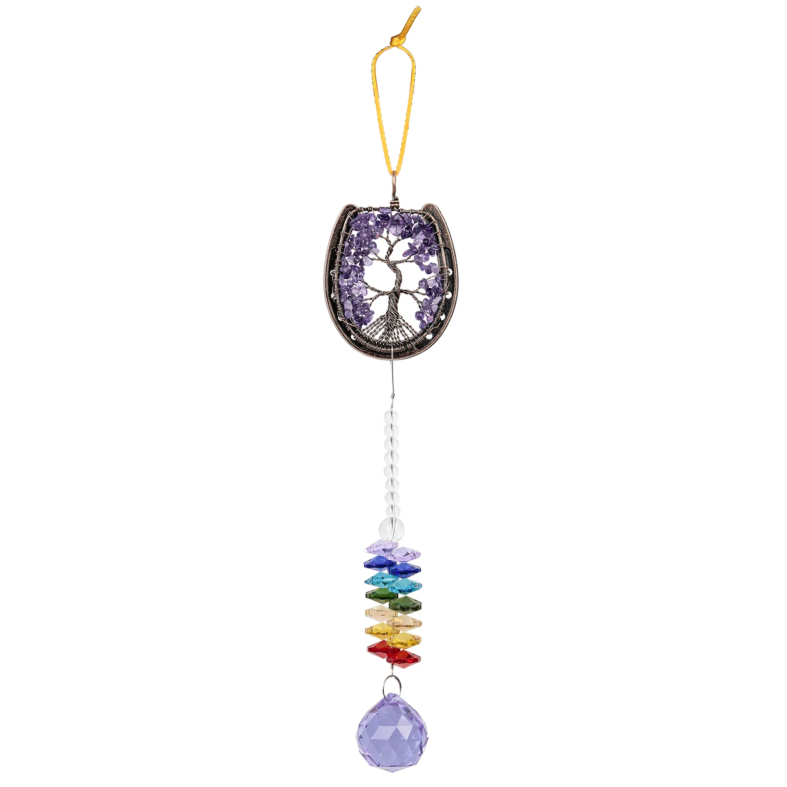 Horseshoe 7 Chakra Tree of Life Hanging Ornament With Rainbow Sun Catcher Crystal Ball Prism For Car  Window Home Decor