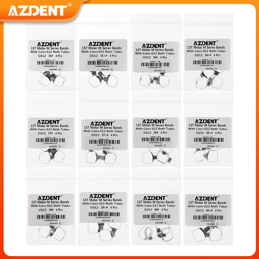 

4PCS/Pack AZDENT Dental Orthodontic Buccal Tube Bands Triple Tubes for 1st Molar Teeth Roth.022 U3/L2 Size 35#-40#+ Convertible