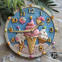 Wooden Wall Clock with Ice - Cream Pattern, Ideal for Home Decor, Uses AA Batteries 1