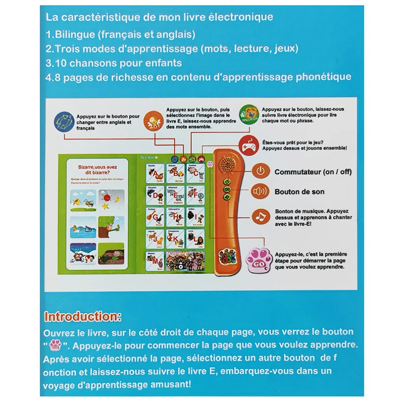 French and English Bilingual Finger Reading Children's Voice Book Intelligent Learning Toys French E-book Early Education Tool