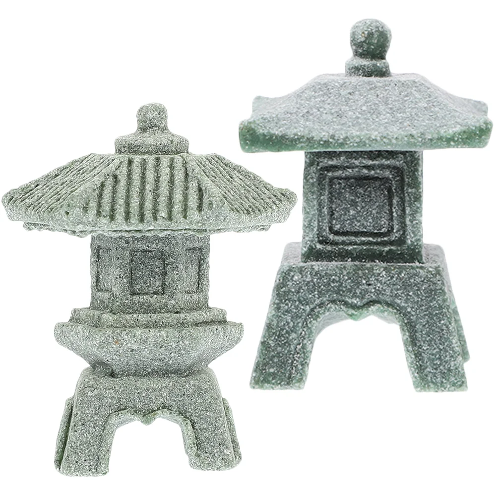 

2 Pcs Japanese Tower Light Decoration Miniature Pagoda Model Scene Tabletop Ornament Models Garden Bonsai Small Zen