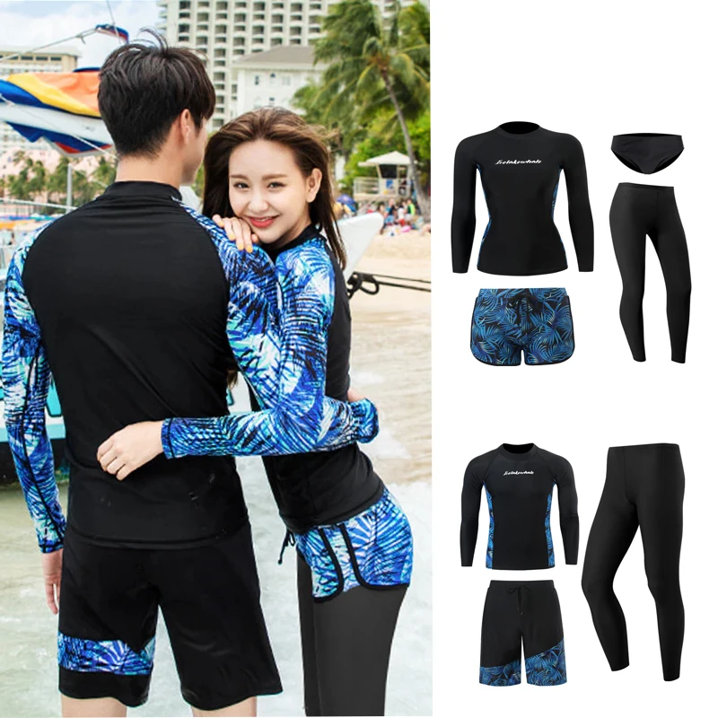 

2023 Plus Size New Style Couple Diving Suit Long Sleeve Swimsuit Conservative Sunscreen Sports Parent Child Family Dress Suit