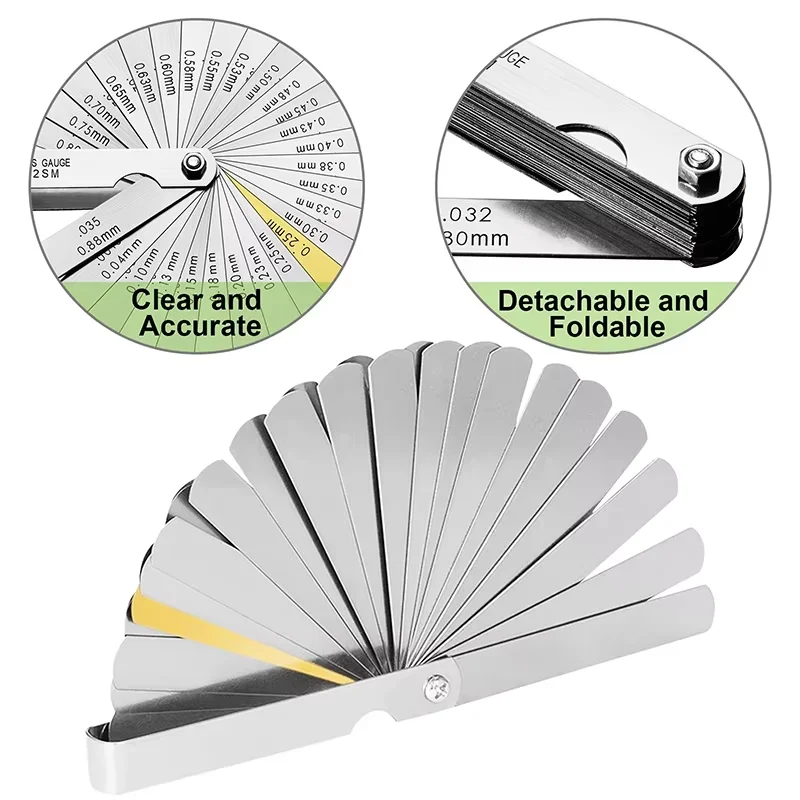 New 32 Blades Steel Feeler Gauge High Precision 0.04-0.88 Thickness Gages Gap Filler Feeler Gauges Woodworking Measuring Tool