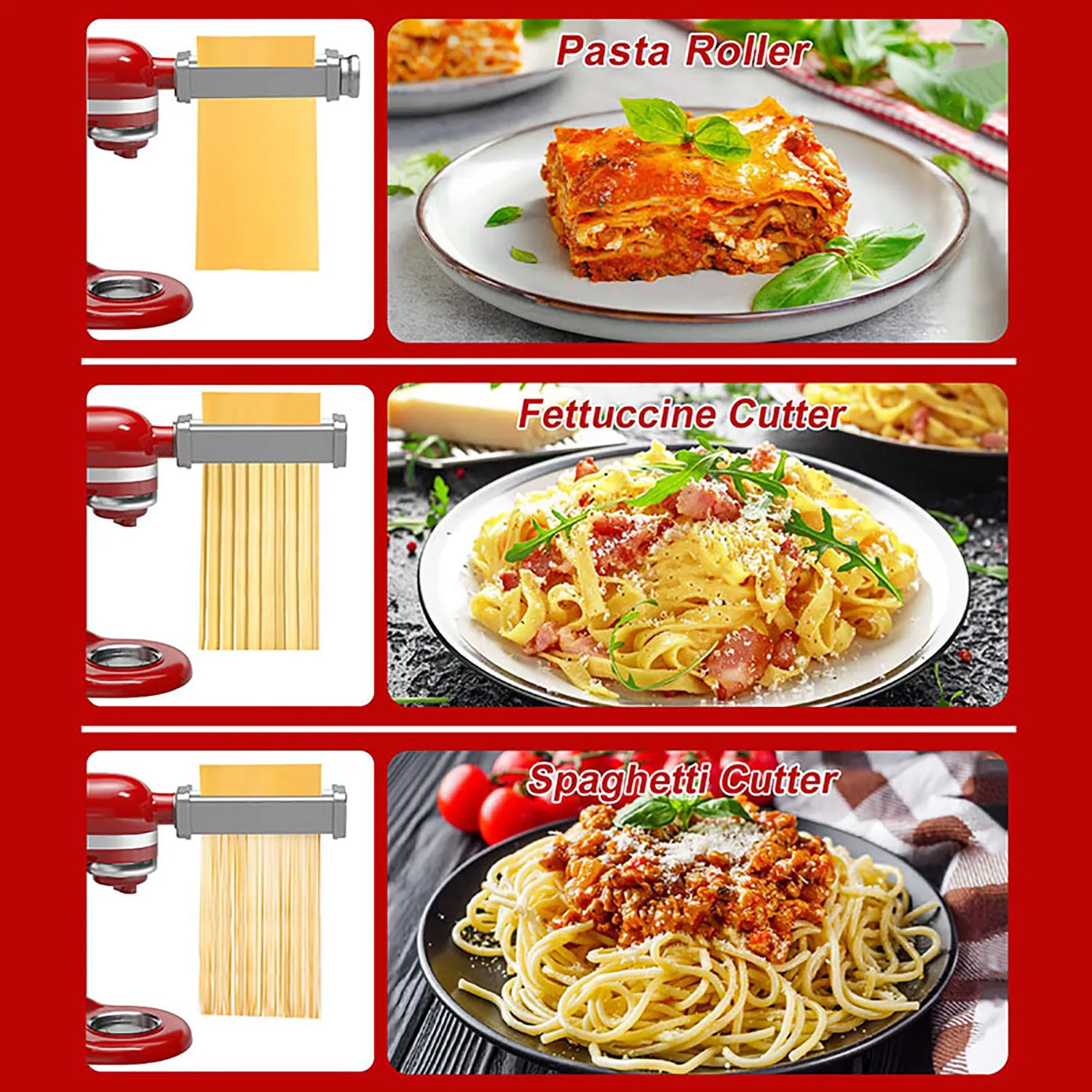 Stainless Steel Spaghetti Cutter for Kitchen Aid Pasta Attachment for KitchenAid Stand Mixers Noodle Makers with Brush Kitchen