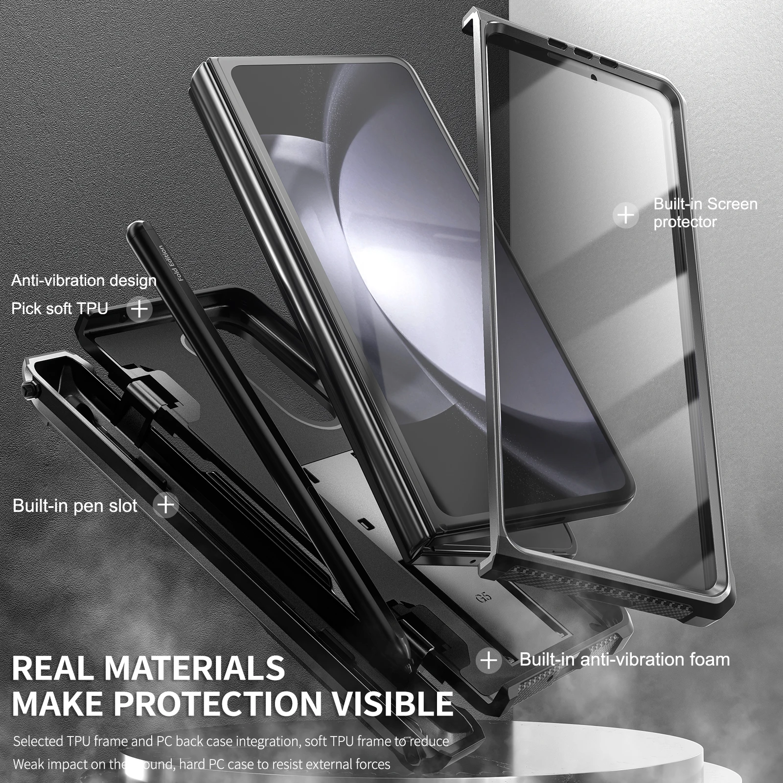 For Samsung Galaxy Z Fold 5 4 3 Case Shockproof Armor Foldable Hinge Pen Holder With Tempered Film Bracket Heavy Duty Hard Cover