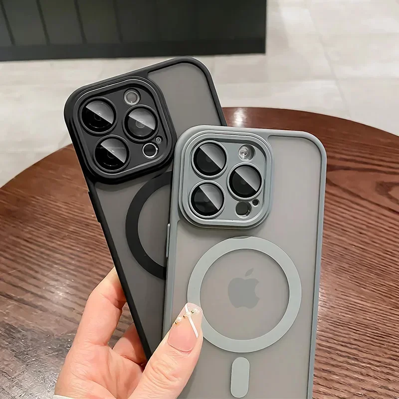 Magnetic Luxury Matte Translucent Armor Shockproof Case with Magsafe Wireless Charging Compatibility