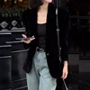Autumn New Black Velvet Women's Blazer Fashion Long Sleeve Single Button Casual Loose Temperament Suit Top Female Outerwear 1