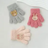 Cute Baby Gloves Cartoon Full Fingers Mittens Warm Gloves Autumn Solid Color Fluffy Knitted Mittens Thicken Bow Outdoor Gloves 2