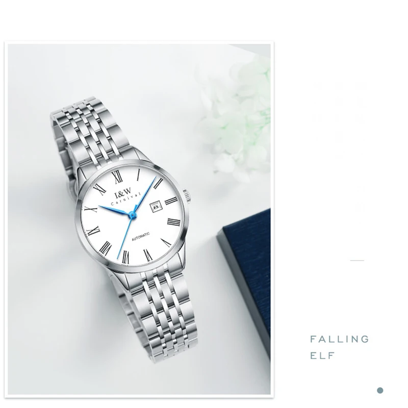 IW Casual Fashion Mechanical Women Watch Luxury Sapphire Glass Automatic Watch Simple Calendar Stainless Steel Watch Waterproof