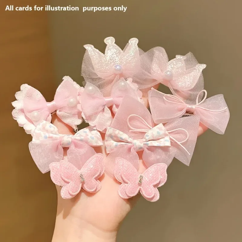 10개의 달콤한 핑크색 헤어핀, 귀엽고 다재다능한 크라운 보우 앞머리 헤어 클립, 어린이 용 헤어 액세서리 세트 (여아용)