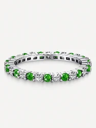 Elegant 925 Sterling Silver Zircon Stackable Ring - Women's Fine Jewelry - 6 (Silver Green White)