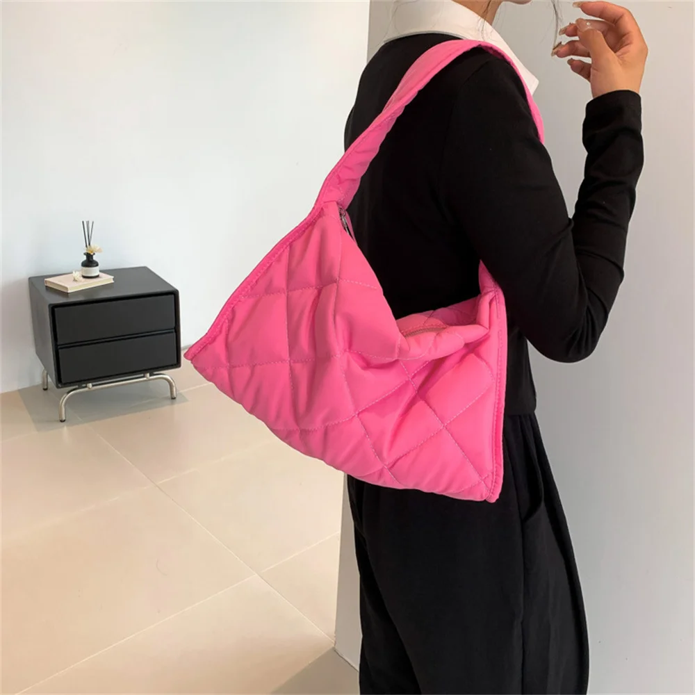 

Versatile Ladies Commuting Bag Quilted Embroidered Cotton Padding Shoulder Bag Large Capacity Tote Bag Women Nylon Underarm Bags