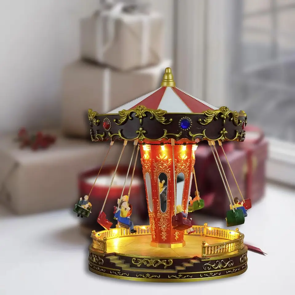Christmas Carousel Music Box Rotatable Animated Carousel Statue