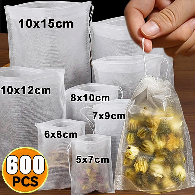 600/50PCS Disposable Tea Filter Bags Non-woven Fabric Teabags With String Kitchen Teaware Coffee Loose Tea Spice Bag Wholesale